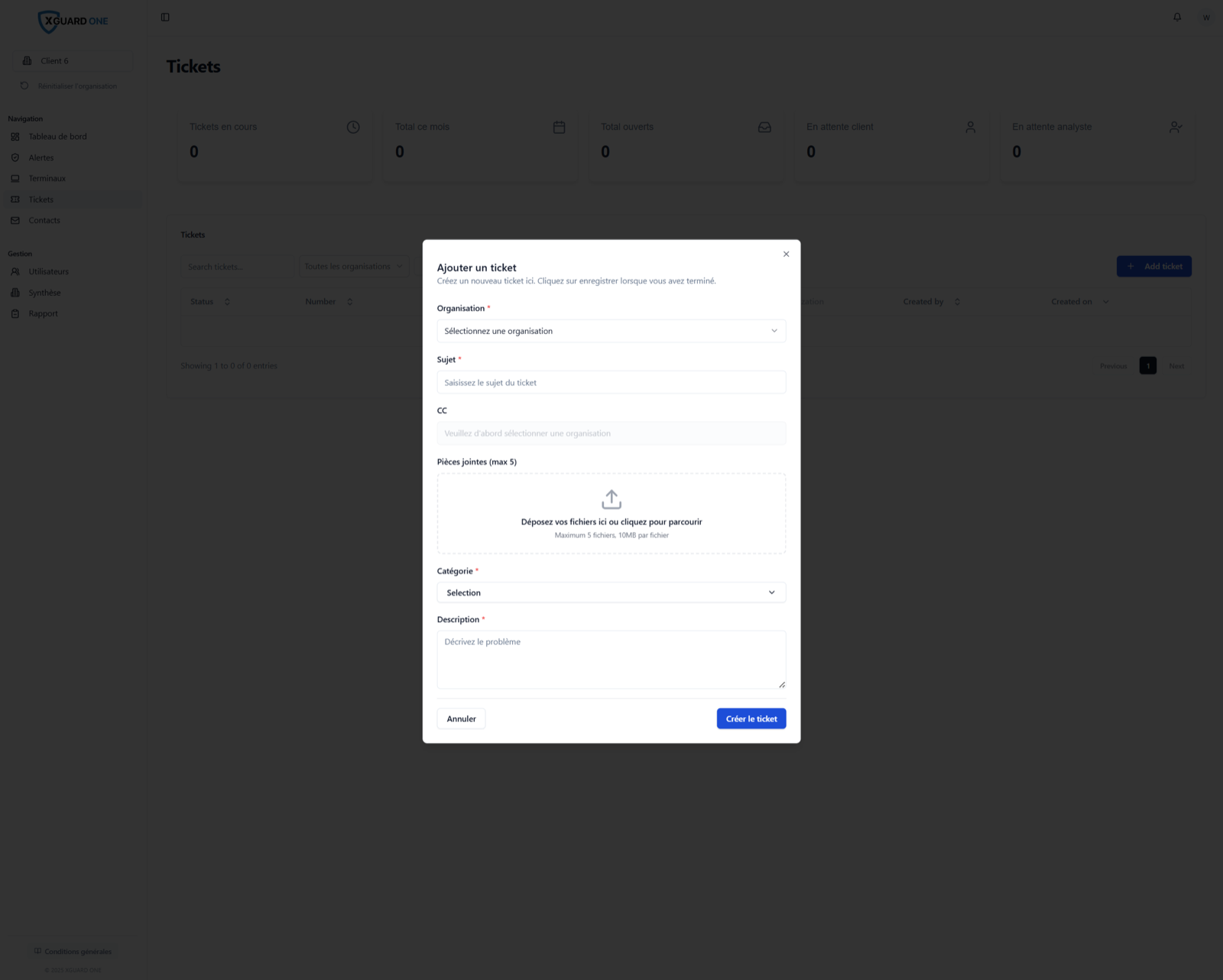 Le formulaire de création d&rsquo;un ticket